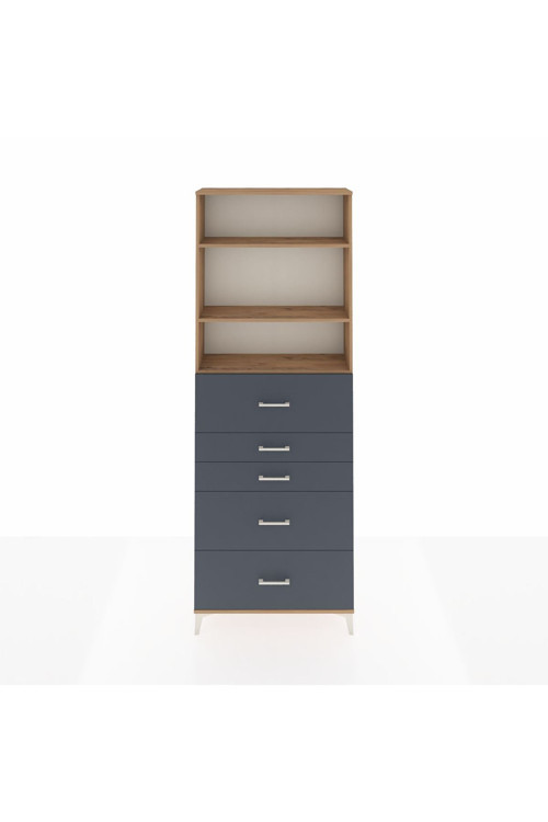 Arges Dolap 3 Raflı 5 Çekmeceli 88x30x243 Çam-Antrasit