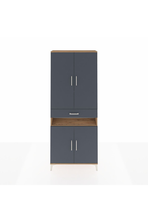 Arges Dolap 5 Raflı Tek Çekmeceli 4 Kapaklı 88x30x221 Çam-Antrasit