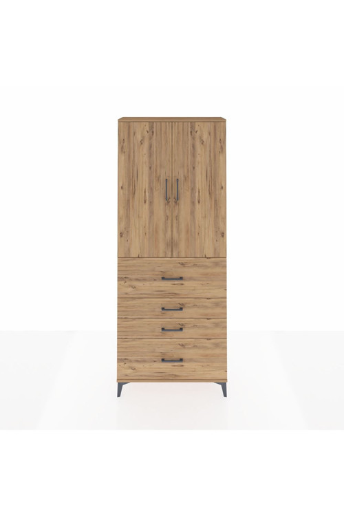 Arges Dolap 2 Raflı 4 Çekmeceli 2 Kapaklı 88x30x221 Çam-Çam