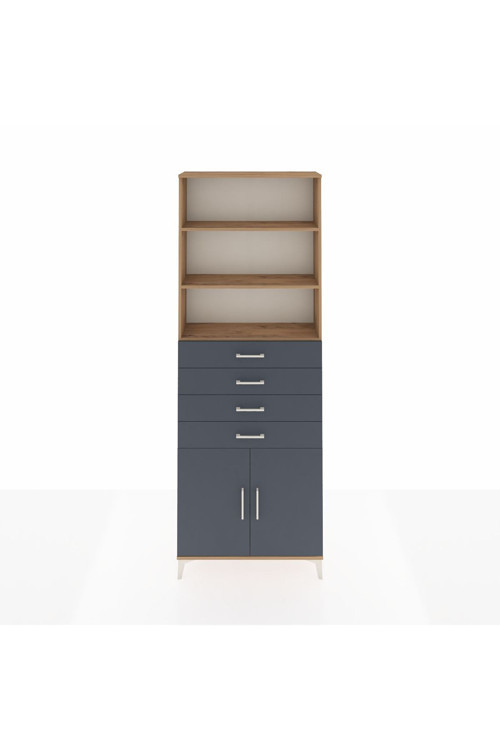 Arges Dolap 3 Raflı 4 Çekmeceli 2 Kapaklı 88x30x243 Çam-Antrasit