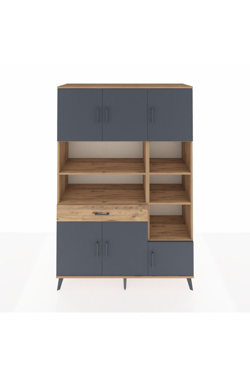 Hyperion Dolap 10 Raflı 1 Çekmeceli 6 Kapaklı 132 x 44 x 195 cm Çam - Antrasit - Çam