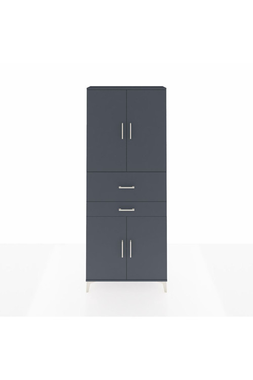 Arges Dolap 4 Raflı 2 Çekmeceli 4 Kapaklı 88 x 30 x 221 cm Antrasit - Antrasit