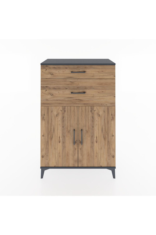 Hyperion Dolap 2 Raflı 2 Çekmeceli 2 Kapaklı 88x44x134 Antrasit-Çam
