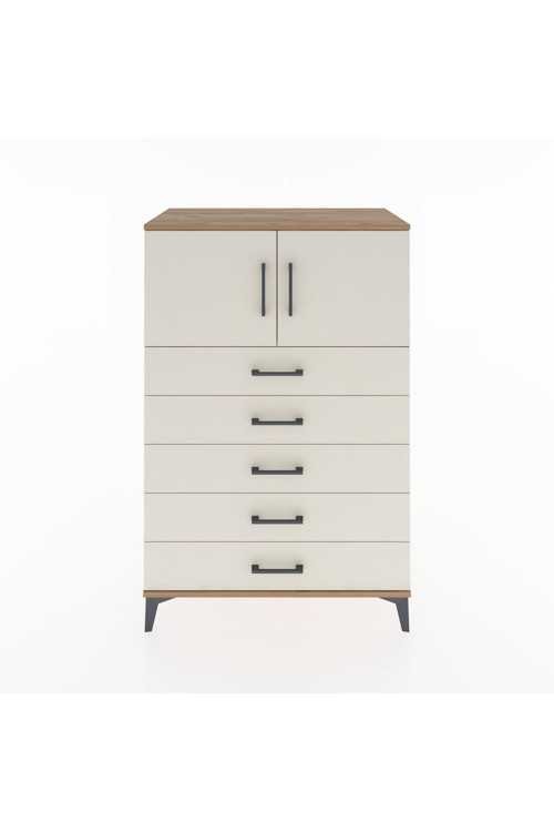 Hyperion Dolap Tek Raflı 5 Çekmeceli 2 Kapaklı 88x44x134 Çam-Aytaşı