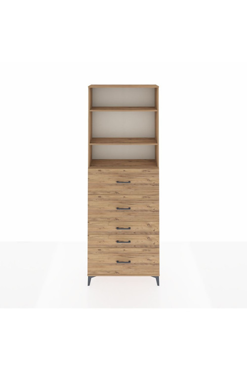 Arges Dolap 3 Raflı 5 Çekmeceli 88x30x243 Çam-Çam