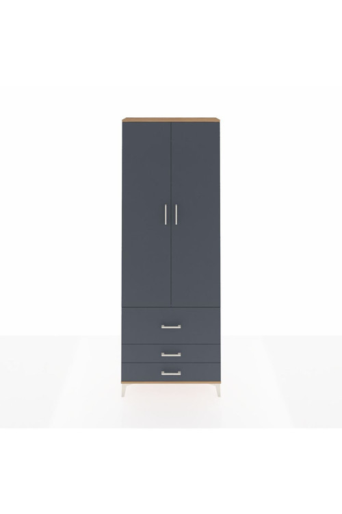 Arges Dolap Tek Raflı 3 Çekmeceli Tek Askılı 88x30x243 Çam-Antrasit