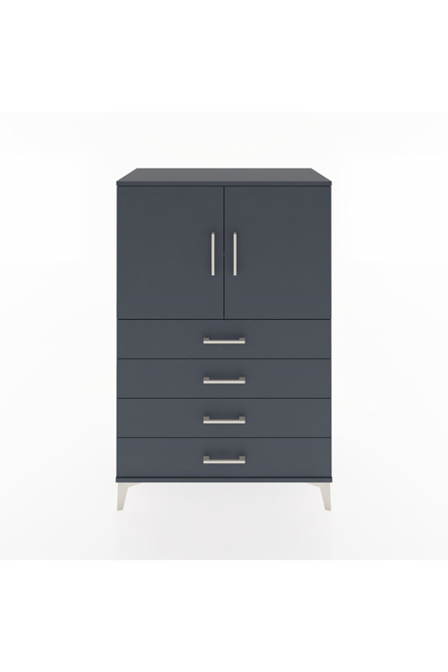 Hyperion Dolap 2 Raflı 4 Çekmeceli 2 Kapaklı 88x44x134 Antrasit-Antrasit