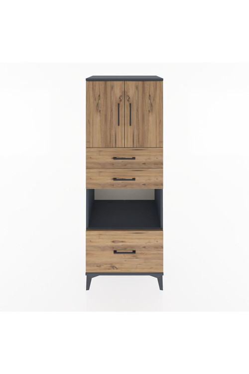 Hyperion Dolap 3 Raflı 3 Çekmeceli 2 Kapaklı 60x44x163 Antrasit-Çam