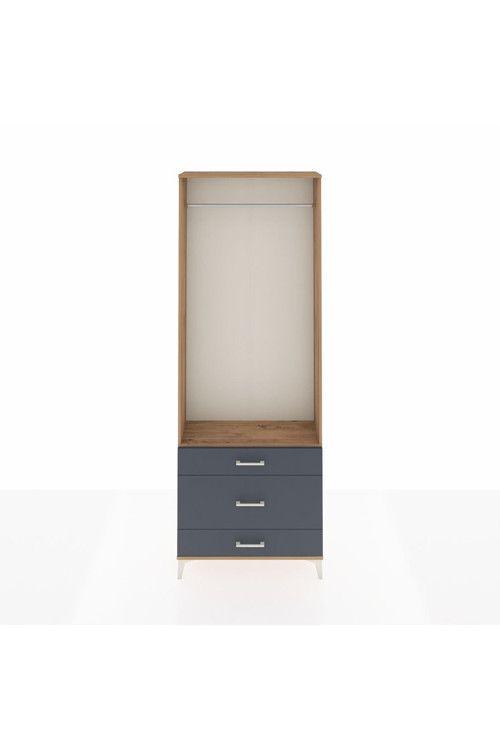 Arges Dolap Tek Raflı 3 Çekmeceli Tek Askılı 88x30x243 Çam-Antrasit