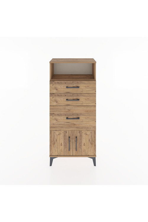 Hyperion Dolap Tek Raflı 3 Çekmeceli 2 Kapaklı 60x44x134 Çam-Çam