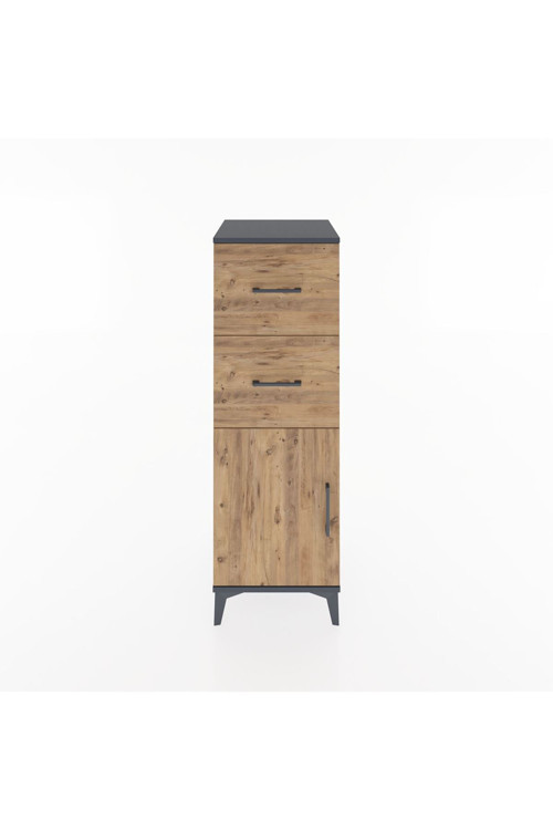 Hyperion Dolap Tek Raflı 2 Çekmeceli Tek Kapaklı 44x44x134 Antrasit-Çam