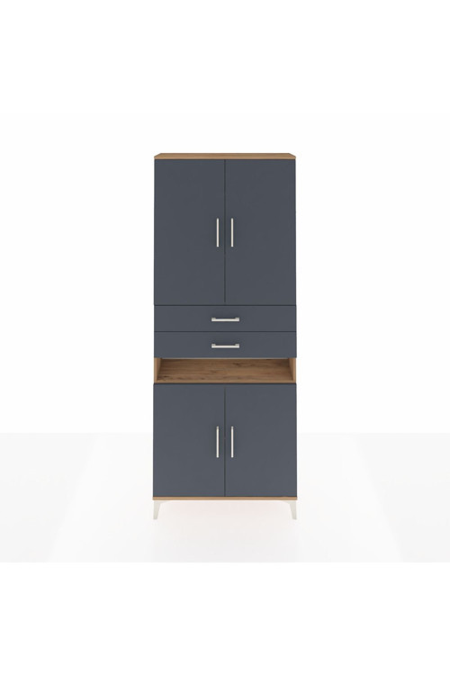 Arges Dolap 5 Raflı 2 Çekmeceli 4 Kapaklı 88 x 30 x 221 cm Çam - Antrasit