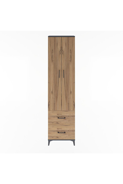 Arges Dolap 4 Raflı 2 Çekmeceli 2 Kapaklı 60x30x243 Antrasit-Çam