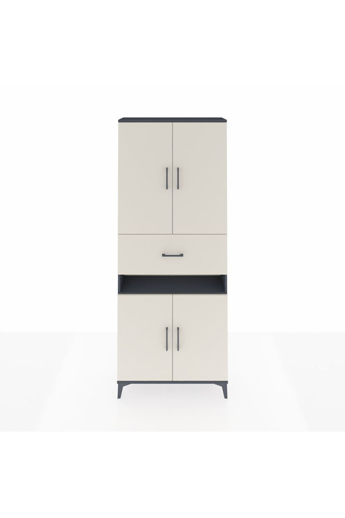Arges Dolap 5 Raflı Tek Çekmeceli 4 Kapaklı 88x30x221 Antrasit-Aytaşı