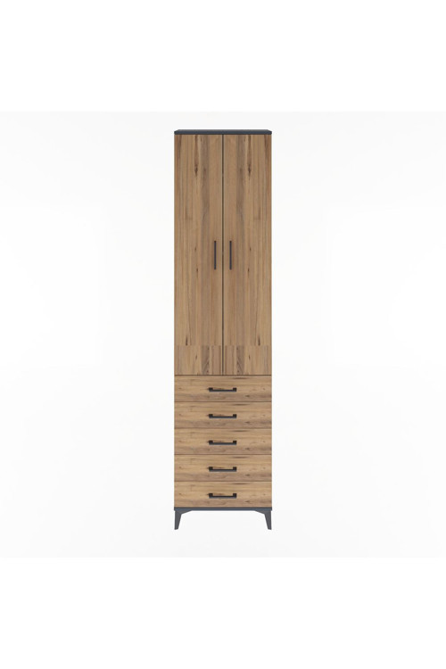 Arges Dolap 4 Raflı 5 Çekmeceli 2 Kapaklı 60x30x243 Antrasit-Çam