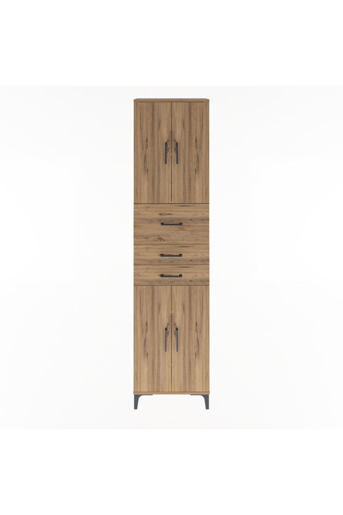 Arges Dolap 4 Raflı 3 Çekmeceli 4 Kapaklı 60x30x243 Çam-Çam