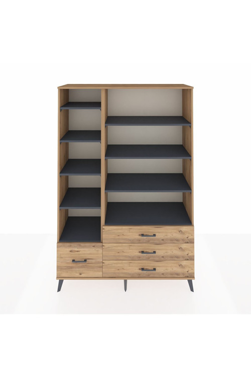 Hyperion Dolap 9 Raflı 4 Çekmeceli 132x44x195 Çam-Antrasit/Çam