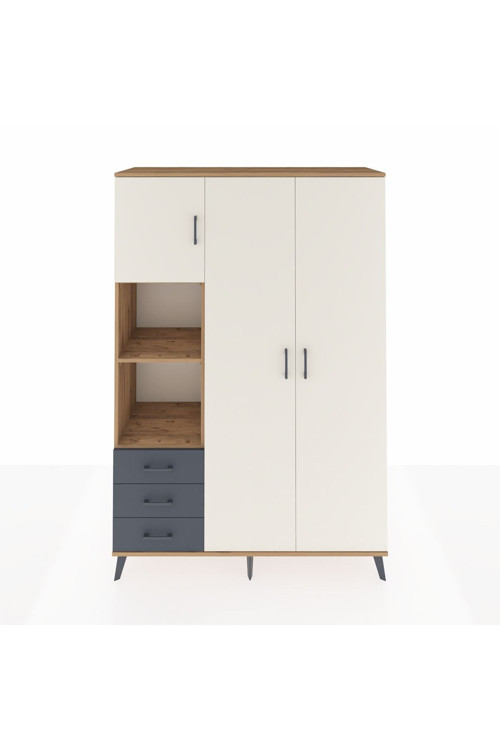 Hyperion Dolap 6 Raflı 3 Çekmeceli 1 Askılı 132 x 44 x 195 cm Çam - Aytaşı - Antrasit