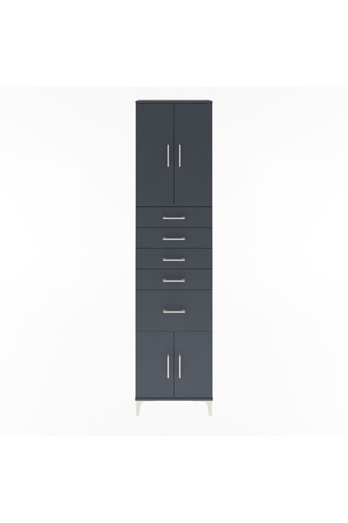 Arges Dolap 2 Raflı 5 Çekmeceli 4 Kapaklı 60 x 30 x 243 cm Antrasit - Antrasit