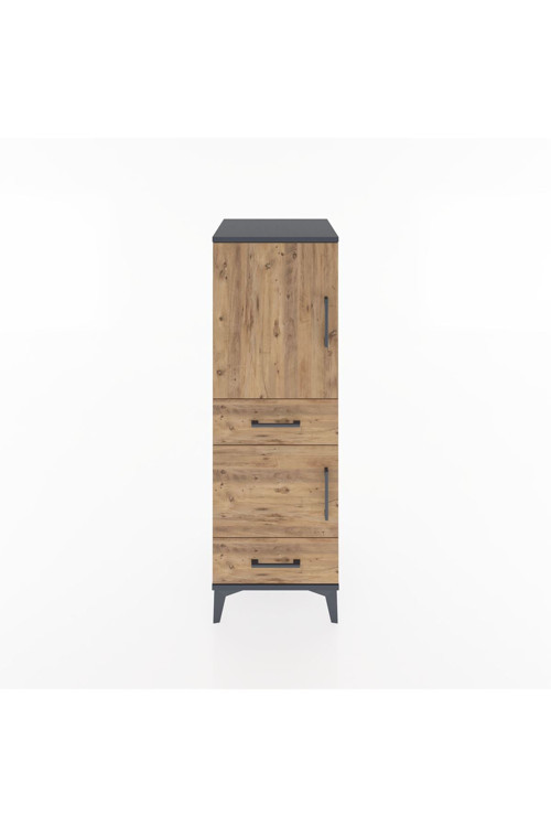 Hyperion Dolap 3 Raflı 2 Çekmeceli 2 Kapaklı 44 x 44 x 134 cm Antrasit - Çam