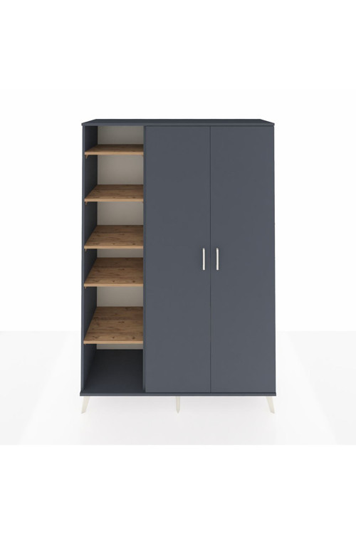 Hyperion Dolap 7 Raflı 2 Kapaklı 1 Askılı 132 x 44 x 195 cm Antrasit - Antrasit - Çam