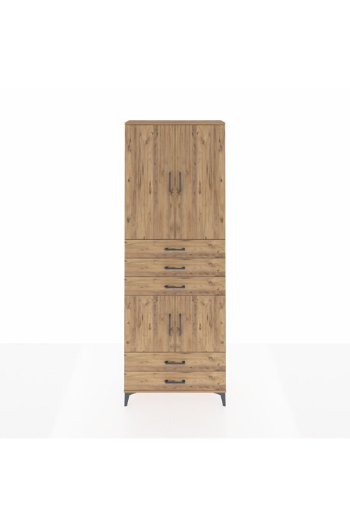 Arges Dolap 4 Raflı 5 Çekmeceli 4 Kapaklı 88x30x243 Çam-Çam