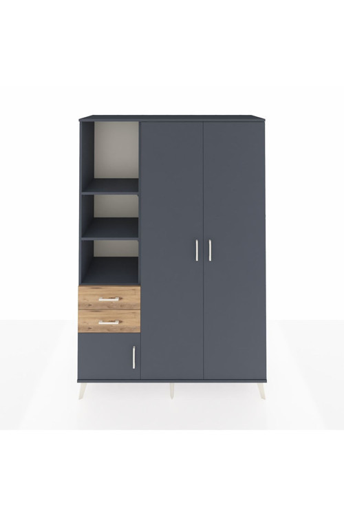 Hyperion Dolap 5 Raflı 2 Çekmeceli 1 Askılı 132 x 44 x 195 cm Antrasit - Antrasit - Çam
