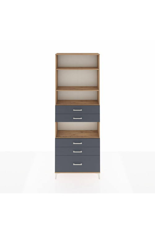 Arges Dolap 4 Raflı 5 Çekmeceli 88x30x243 Çam-Antrasit