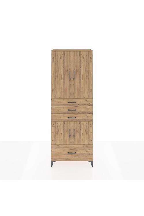 Arges Dolap 5 Raflı 4 Çekmeceli 4 Kapaklı 88x30x243 Çam-Çam
