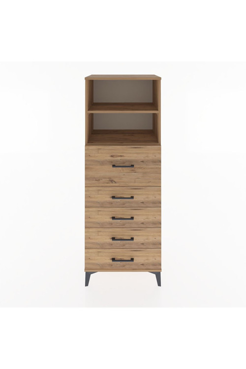 Hyperion Dolap 2 Raflı 5 Çekmeceli 60x44x163 Çam-Çam