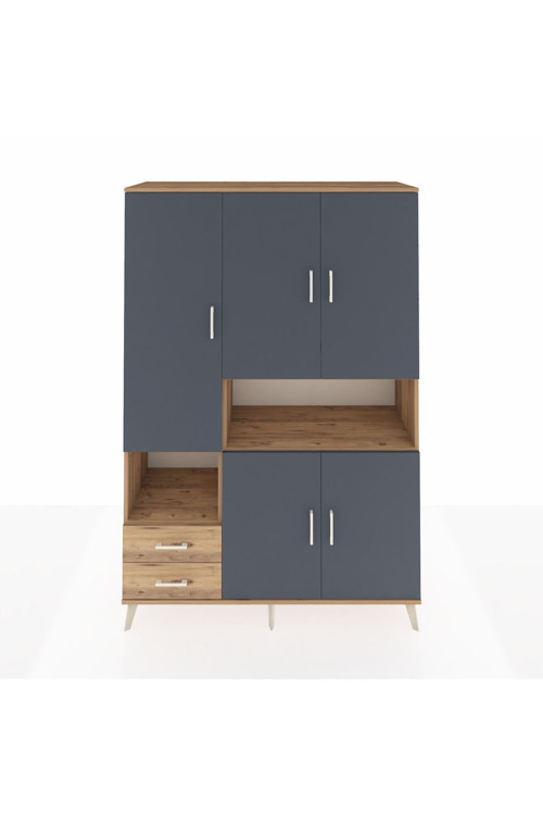 Hyperion Dolap 10 Raflı 2 Çekmeceli 5 Kapaklı 132 x 44 x 195 cm Çam - Antrasit - Çam