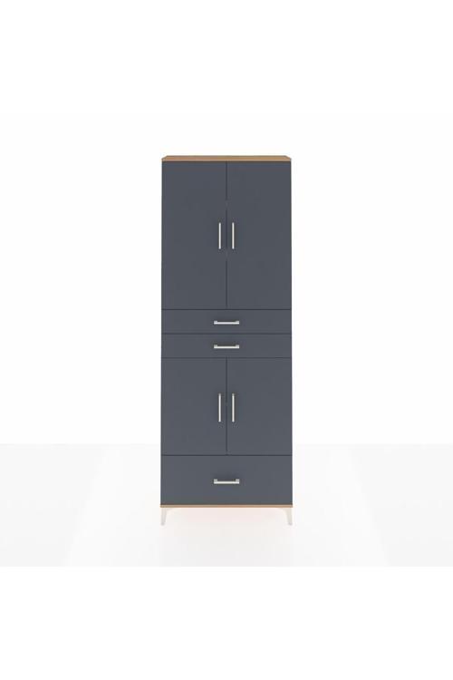 Arges Dolap 5 Raflı 3 Çekmeceli 4 Kapaklı 88x30x243 Çam-Antrasit
