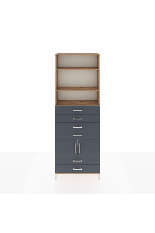 Arges Dolap 4 Raflı 6 Çekmeceli 2 Kapaklı 88x30x243 Çam-Antrasit