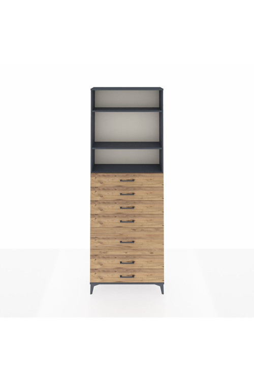 Arges Dolap 3 Raflı 7 Çekmeceli 88x30x243 Antrasit-Çam