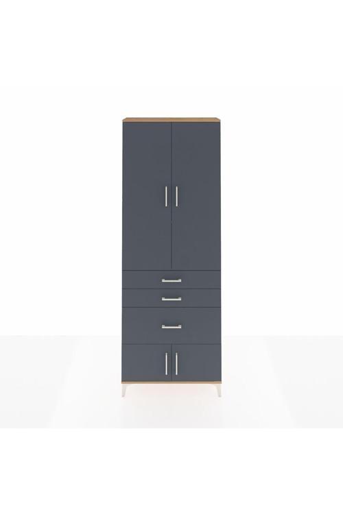 Arges Dolap 3 Raflı 3 Çekmeceli 4 Kapaklı 88x30x243 Çam-Antrasit