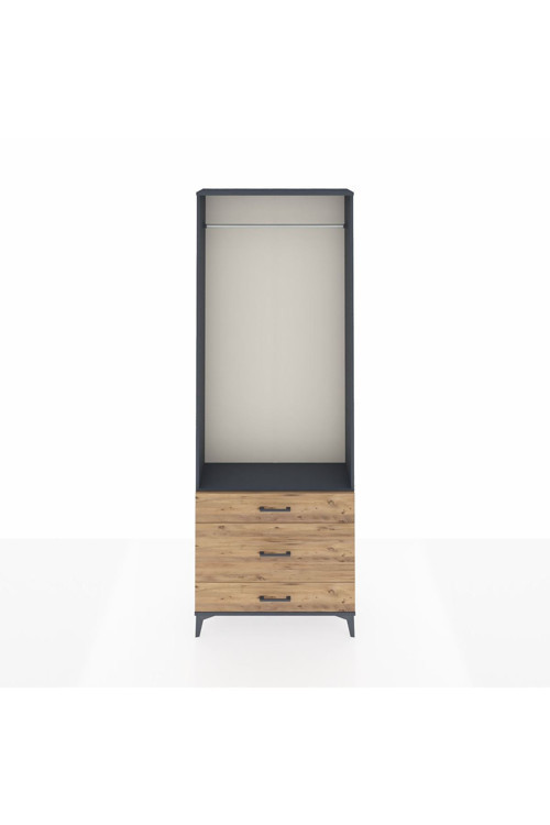 Arges Dolap Tek Raflı 3 Çekmeceli Tek Askılı 88x30x243 Antrasit-Çam