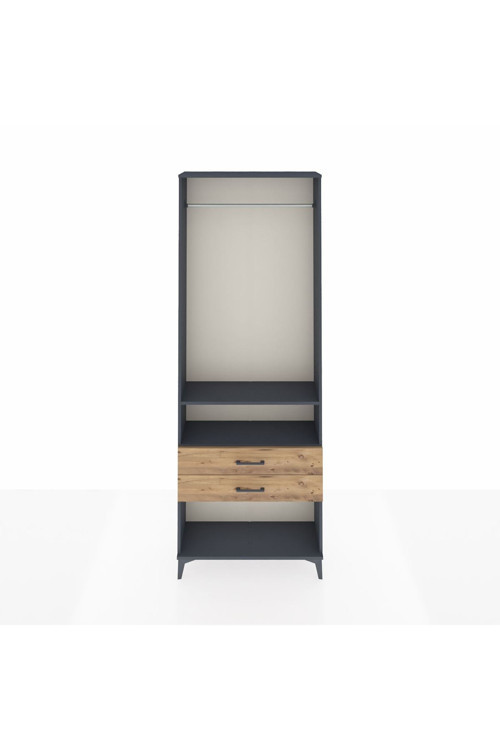 Arges Dolap 2 Raflı 2 Çekmeceli Tek Askılı 88x30x243 Antrasit-Çam