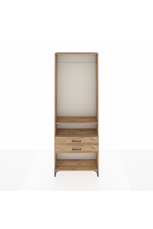 Arges Dolap 2 Raflı 2 Çekmeceli Tek Askılı 88x30x243 Çam-Çam