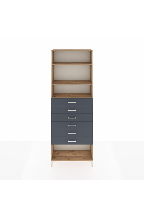 Arges Dolap 3 Raflı 6 Çekmeceli 88x30x243 Çam-Antrasit