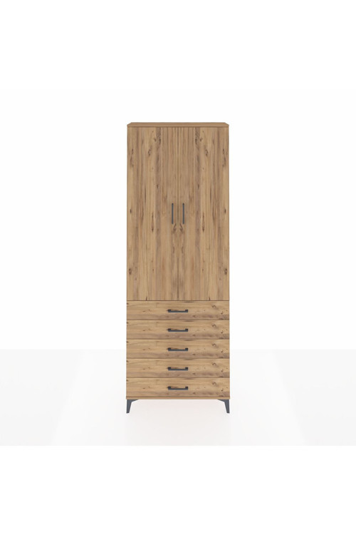 Arges Dolap 4 Raflı 5 Çekmeceli 2 Kapaklı 88x30x243 Çam-Çam