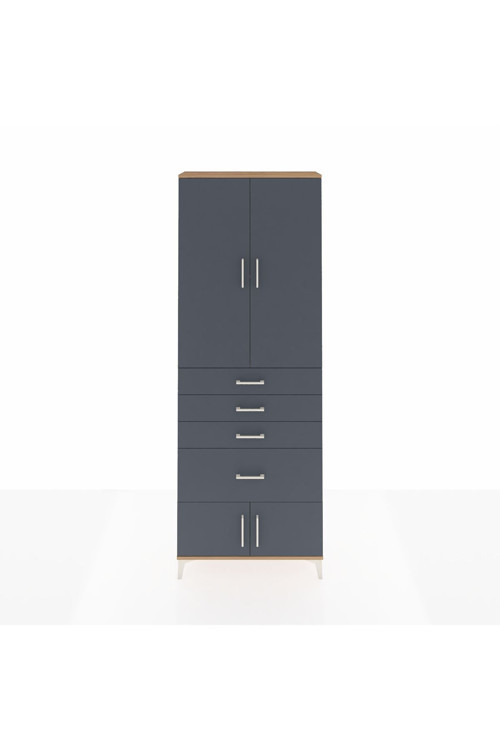 Arges Dolap 2 Raflı 4 Çekmeceli 4 Kapaklı 88 x 30 x 243 cm Çam - Antrasit