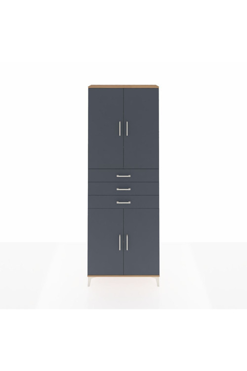 Arges Dolap 4 Raflı 3 Çekmeceli 4 Kapaklı 88x30x243 Çam-Antrasit