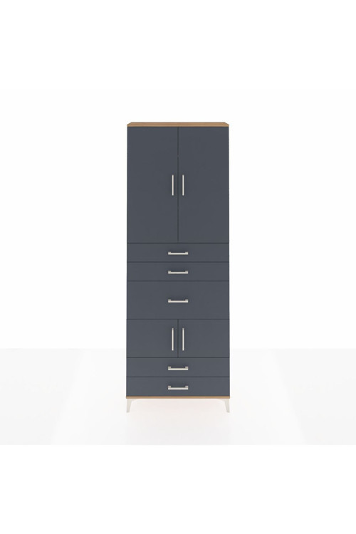 Arges Dolap 4 Raflı 5 Çekmeceli 4 Kapaklı 88x30x243 Çam-Antrasit