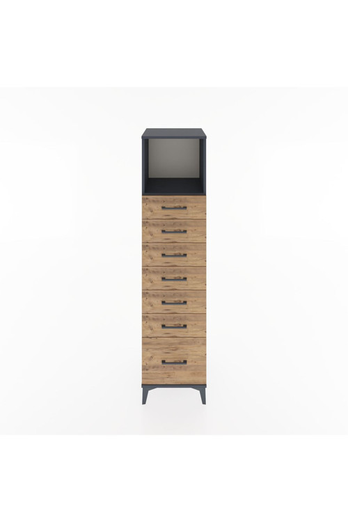 Hyperion Dolap 1 Raflı 7 Çekmeceli 44 x 44 x 182 cm Antrasit - Çam