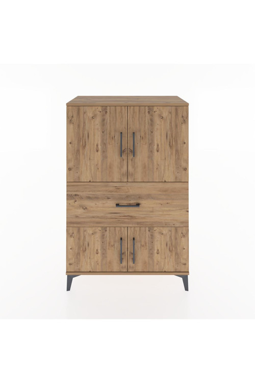 Hyperion Dolap 2 Raflı Tek Çekmeceli 4 Kapaklı 88x44x134 Çam-Çam