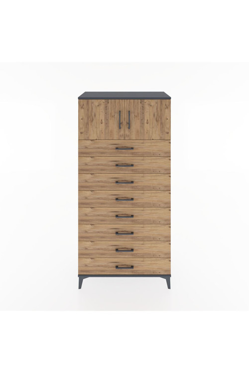 Hyperion Dolap 1 Raflı 8 Çekmeceli 2 Kapaklı 88 x 44 x 182 cm Antrasit - Çam