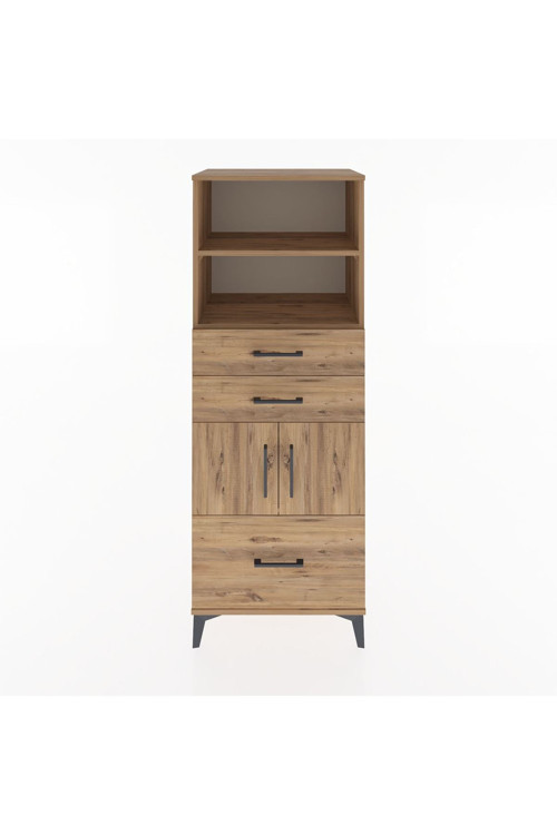 Hyperion Dolap 3 Raflı 3 Çekmeceli 2 Kapaklı 60x44x163 Çam-Çam
