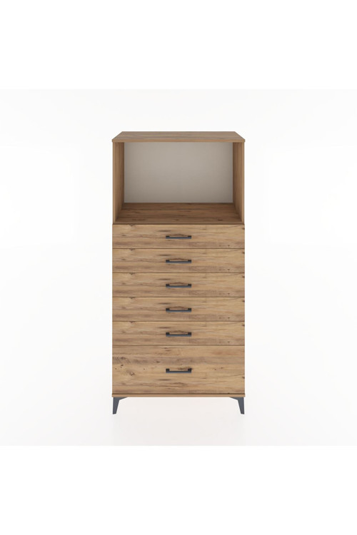 Hyperion Dolap Tek Raflı 6 Çekmeceli 88x44x182 Çam-Çam