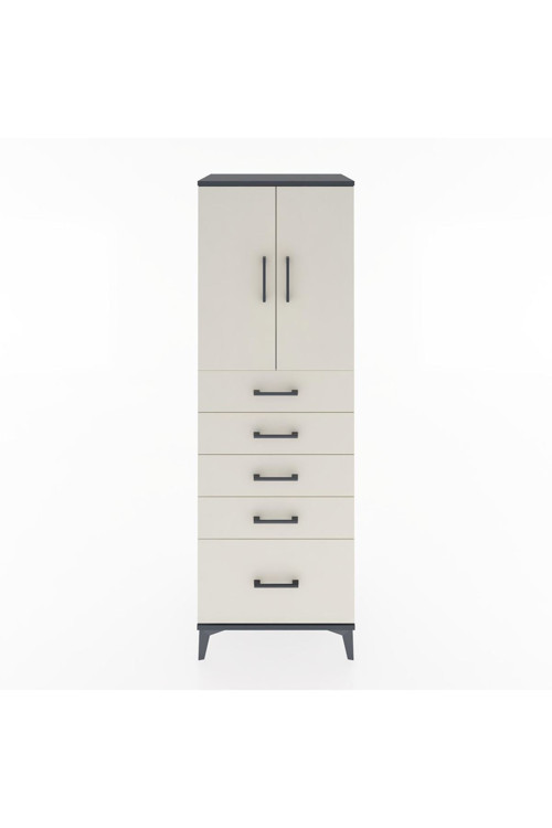 Hyperion Dolap Tek Raflı 5 Çekmeceli 2 Kapaklı 60x44x182 Antrasit-Aytaşı