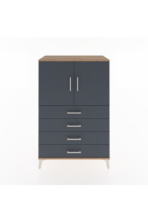 Hyperion Dolap 2 Raflı 4 Çekmeceli 2 Kapaklı 88 x 44 x 134 cm Çam - Antrasit